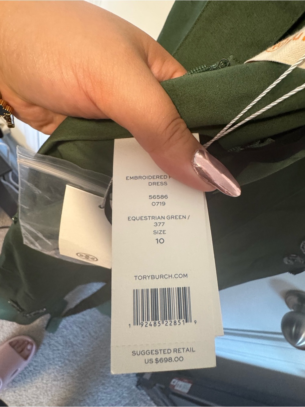 Tory Burch Olive Green Square-Neck Maxi Dress with Waist Tie - Picture 6 of 6